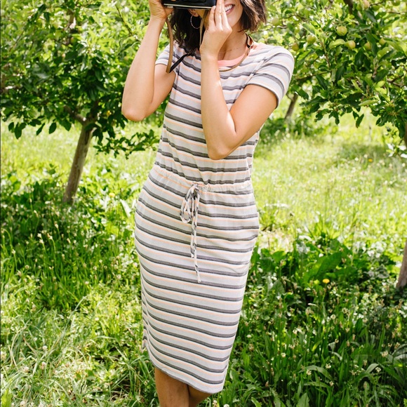 Striped Drawstring T-Shirt Dress - Picture 10 of 12